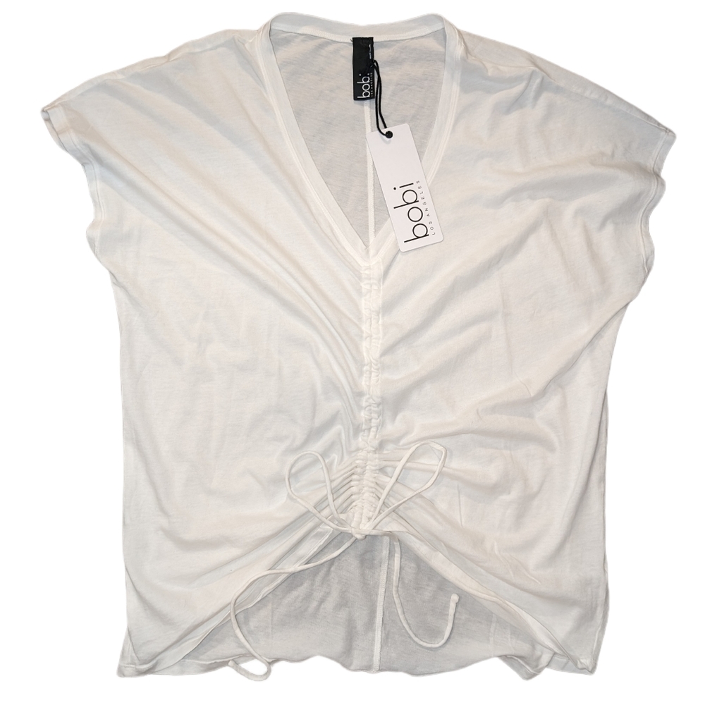 NWT Bobi Los Angeles Lightweight Jersey V-Neck Ruched Tee - Picture 1 of 9